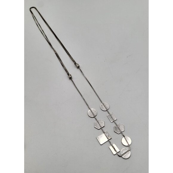Madewell Holding Pattern Necklace Silver Tone Geometric Shapes Adjustable Slide - Picture 2 of 7